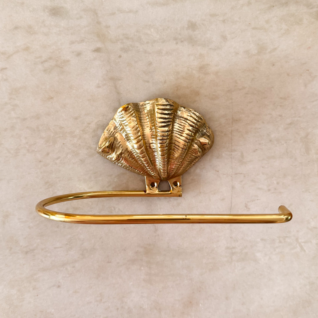 Clam shell gold toilet roll holder