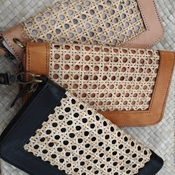 Leather and Rattan Clutch by Ocean Luxe