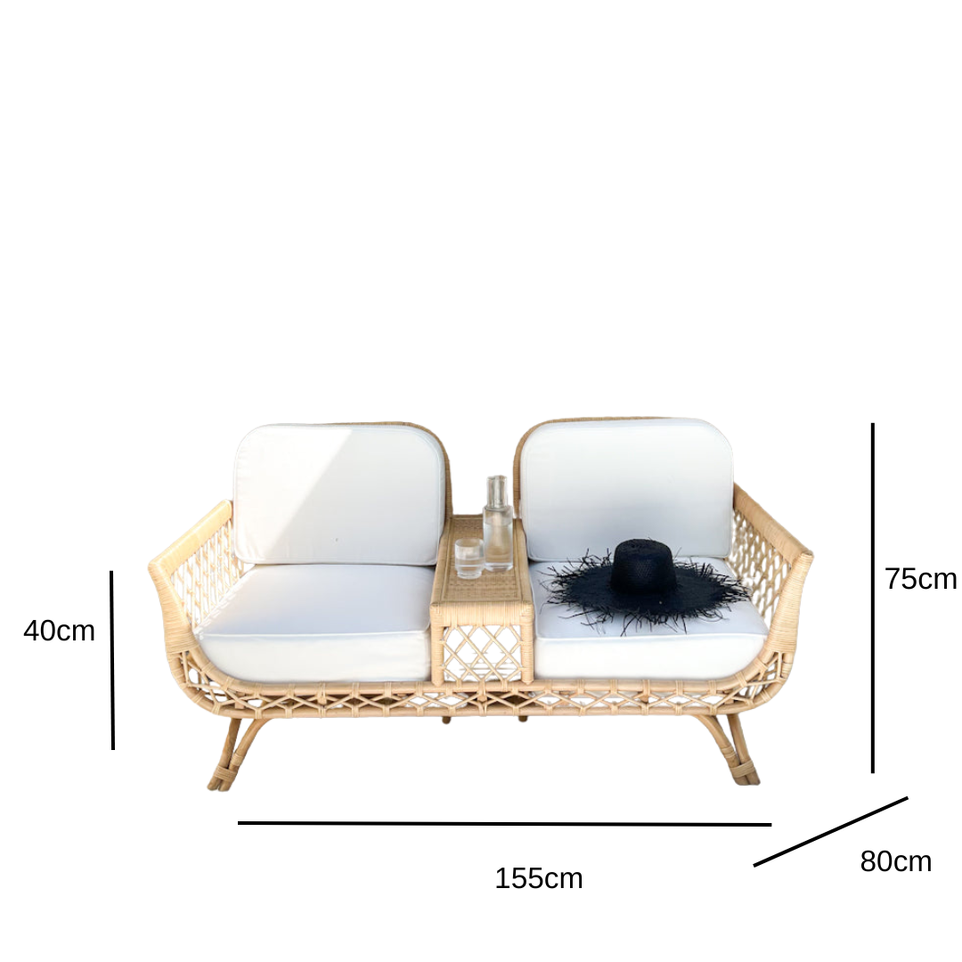 Product Sizing for Jack and Jill rattan lounge by Ocean Luxe