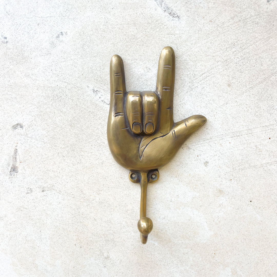 Rock On Brass Hand Hook