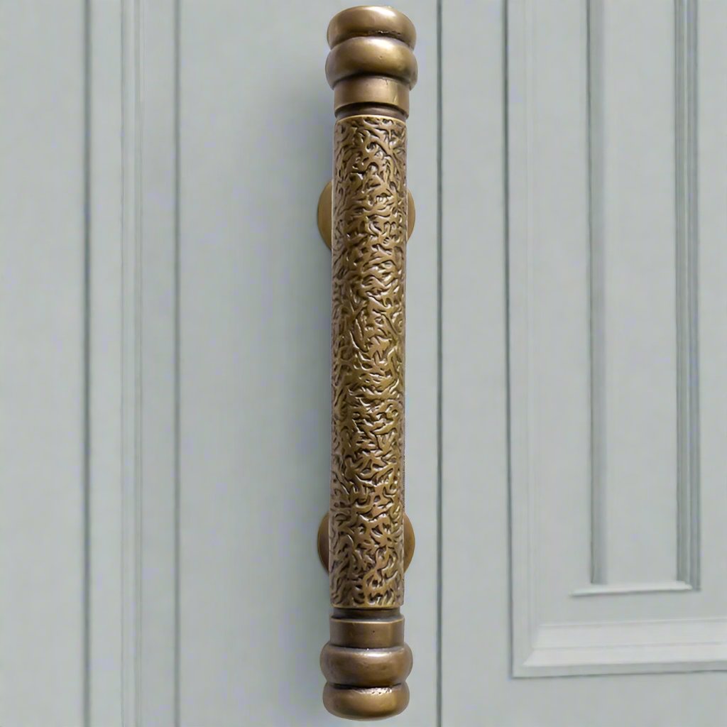 Tribal design brass door handle by Ocean Luxe