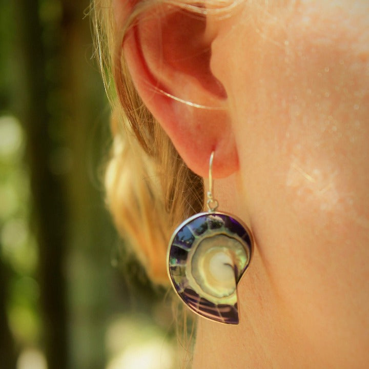 Ocean Luxe:Deep Purple Nautilus Earrings