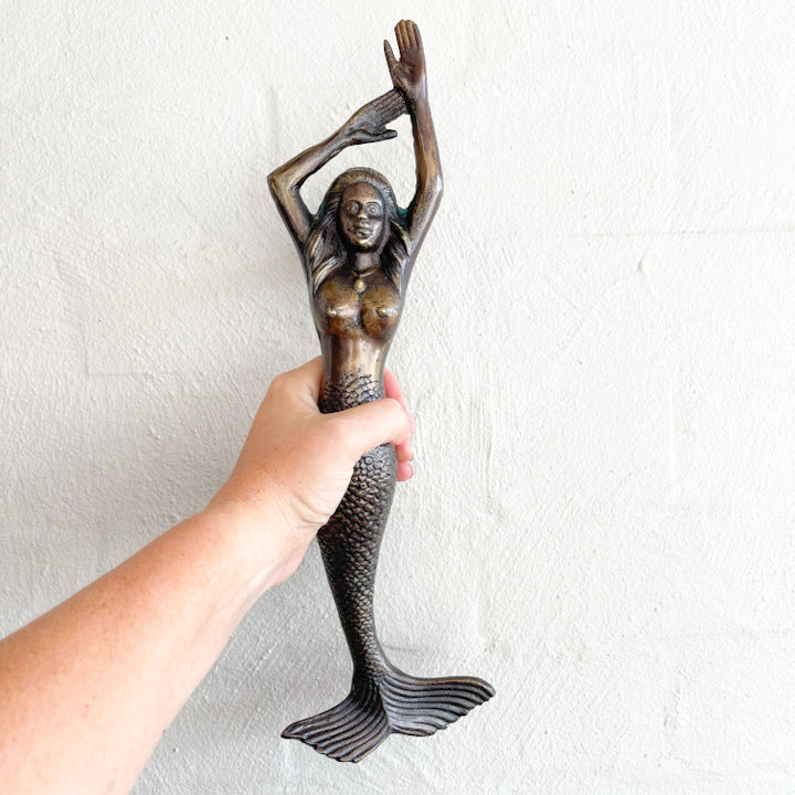 Mermaid Brass Door Handle - Antique