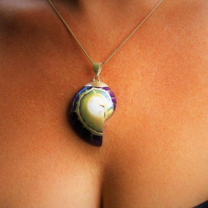 Ocean Luxe:Purple Nautilus Shell Pendant Necklace